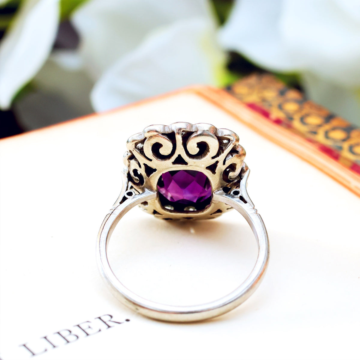 Finest Vintage Amethyst & Diamond Cluster Dress Ring