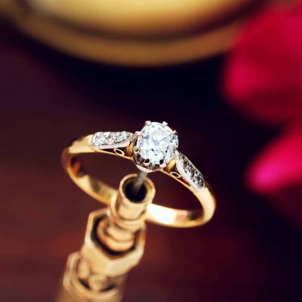 Enchanting Antique Cushion Cut Diamond Engagement Ring