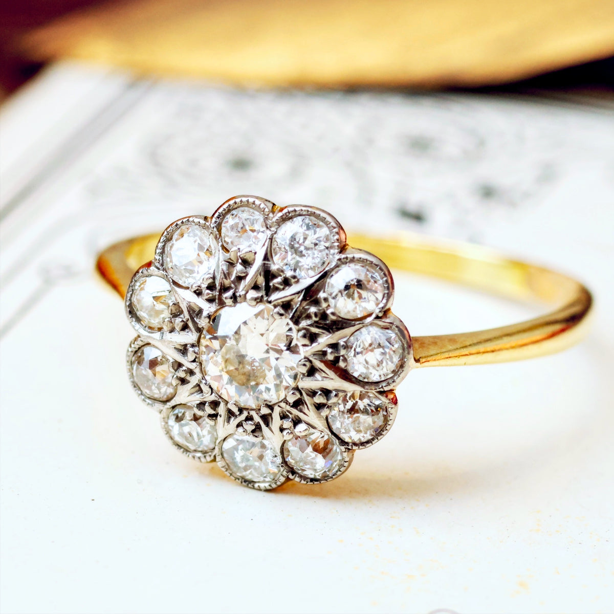 Vintage Diamond Cluster Engagement Ring