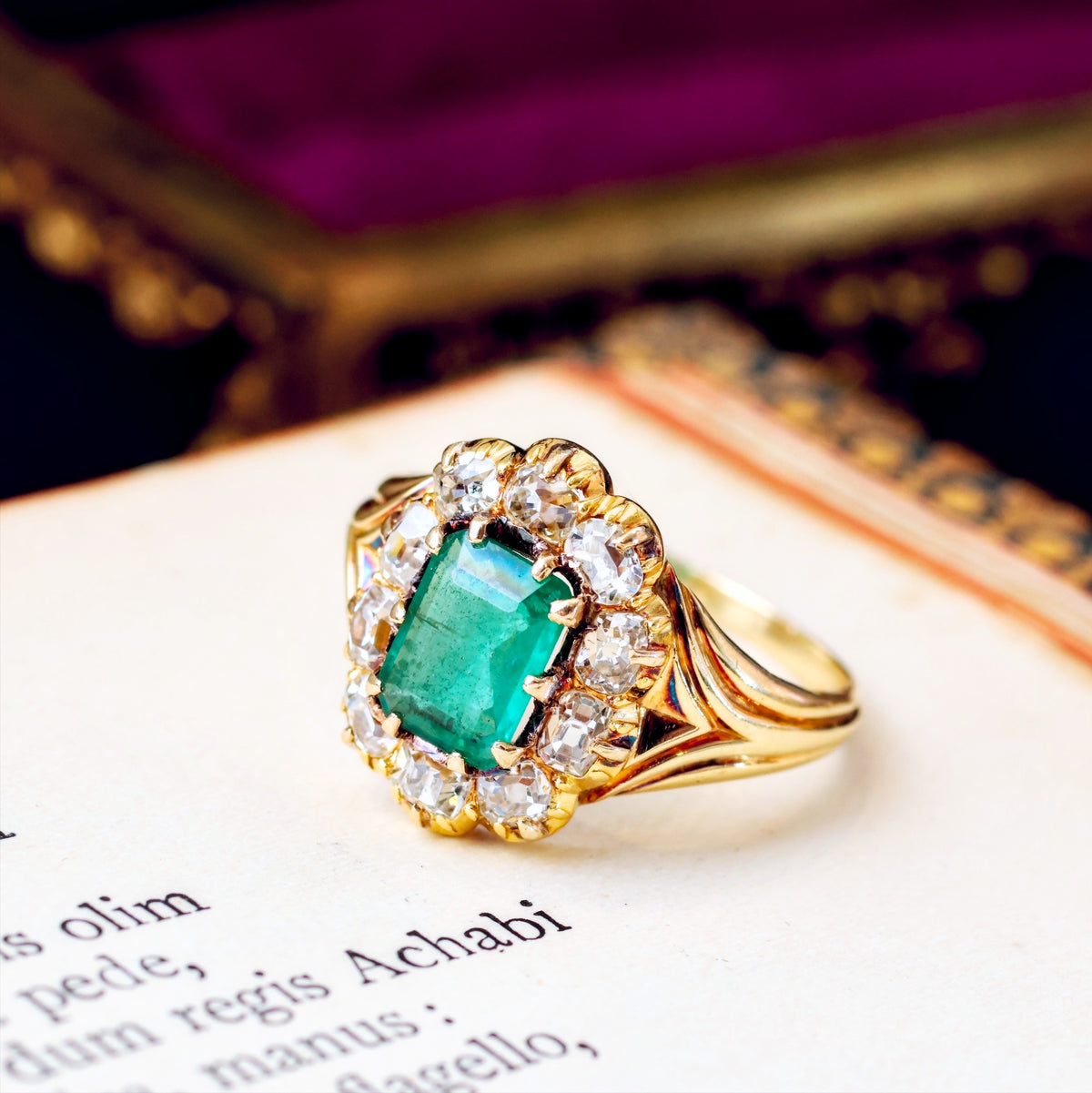 Antique Victorian Emerald & Diamond Cluster Ring