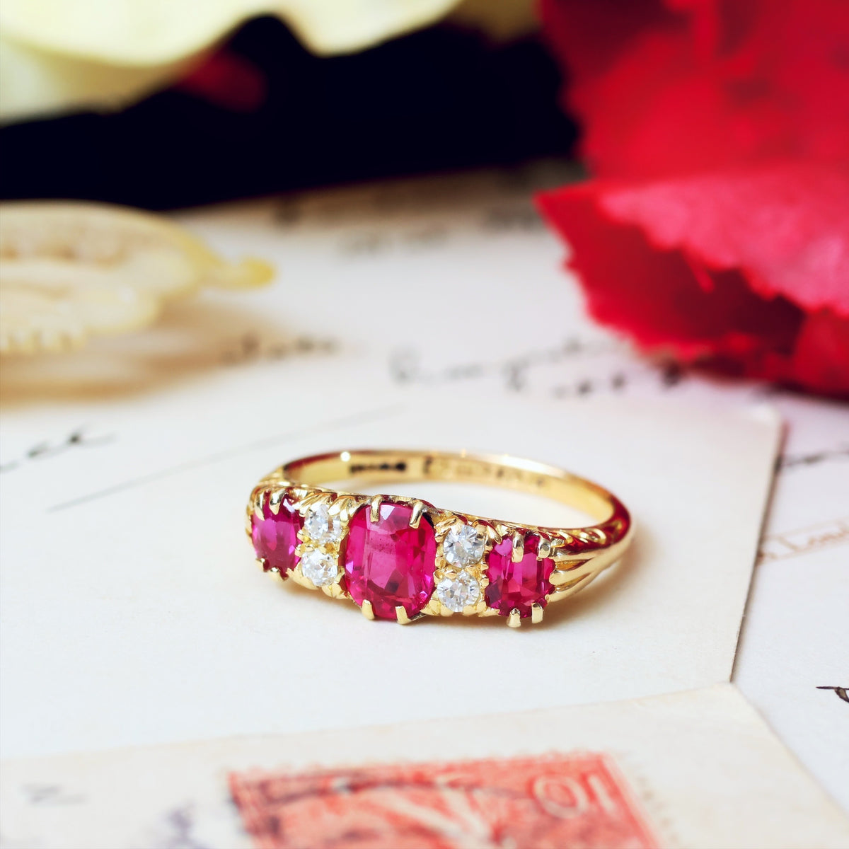 Vintage Ruby & Diamond 18ct Gold Ring