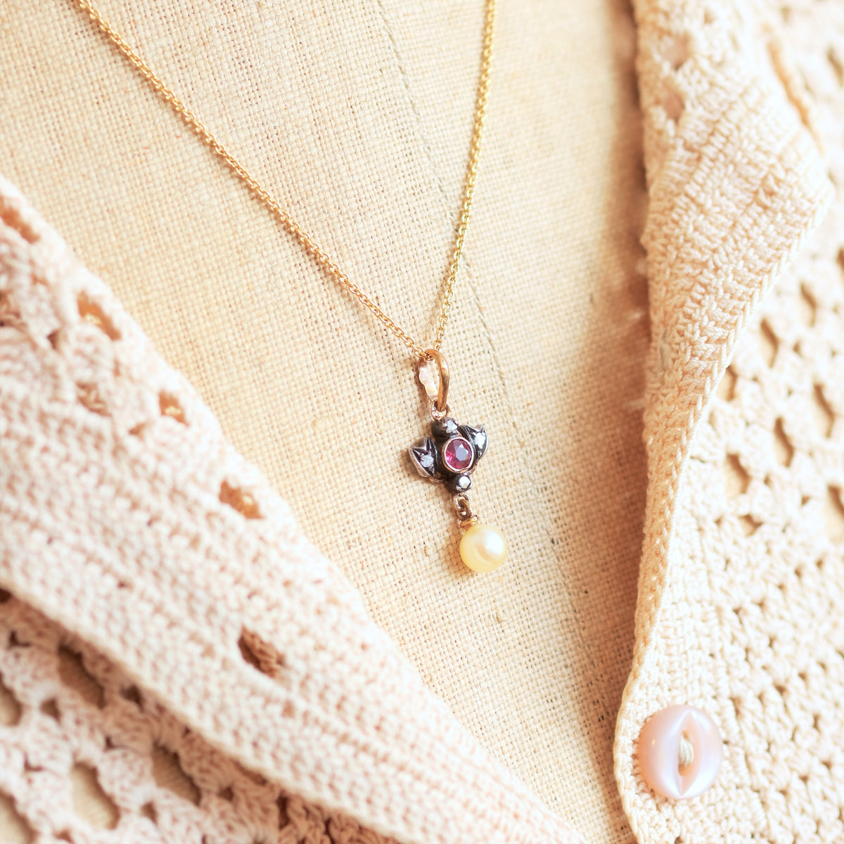 Antique Prettiness! Ruby, Diamond & Pearl Pendant