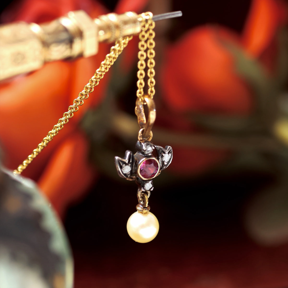 Antique Prettiness! Ruby, Diamond & Pearl Pendant