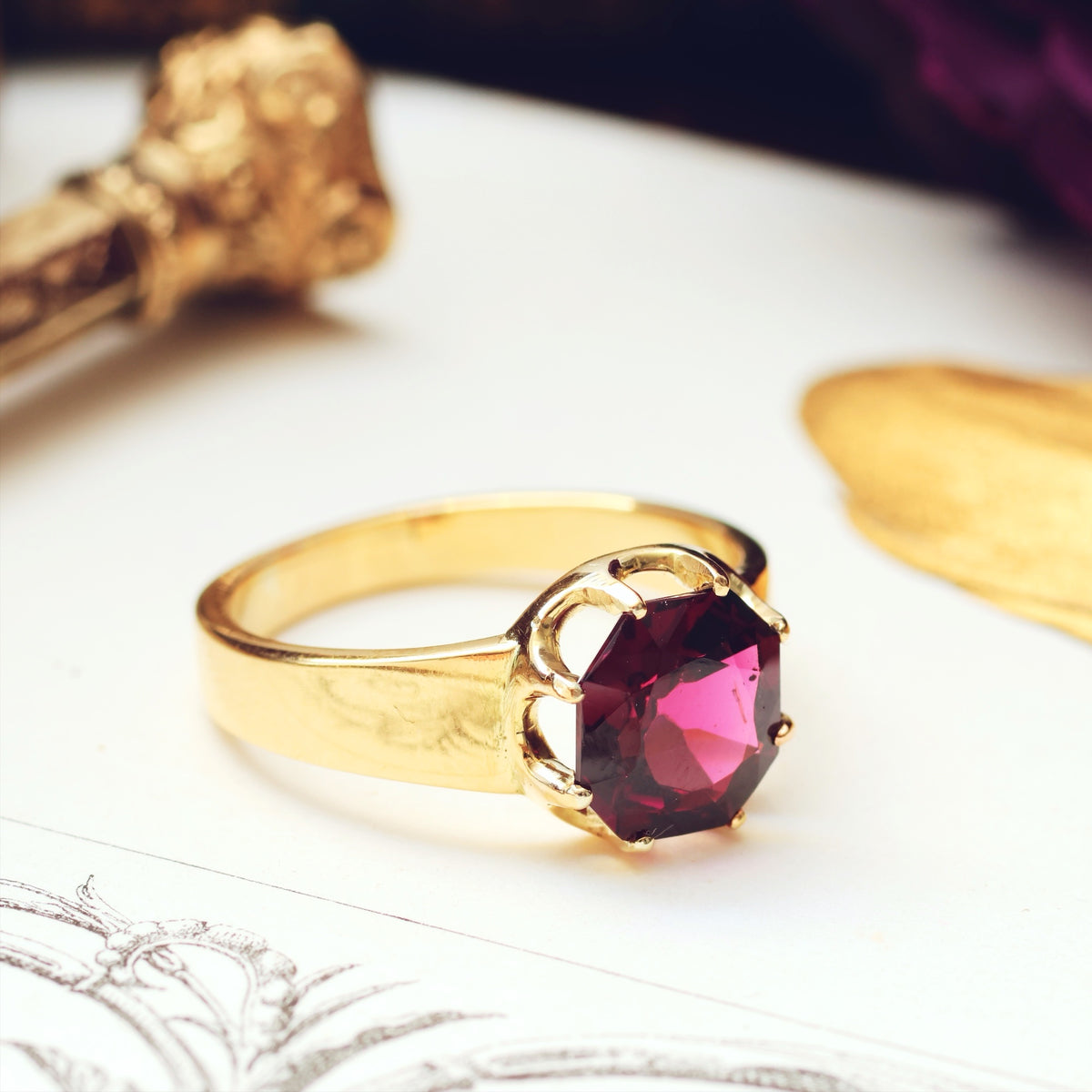 Fascinating Vintage Almandine Garnet Ring