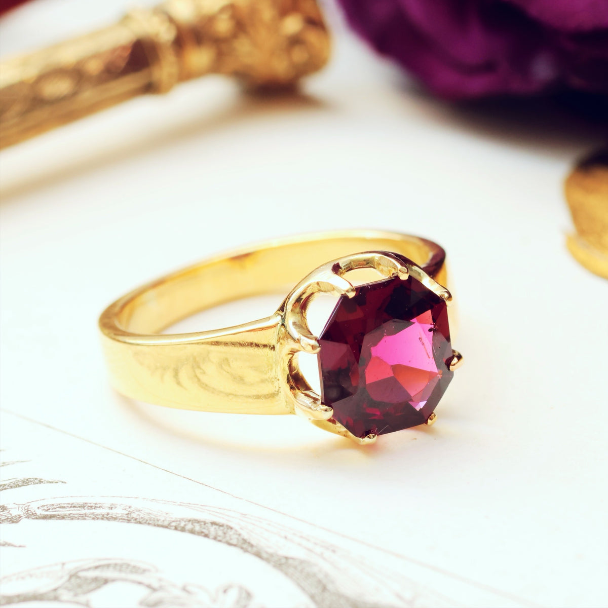 Fascinating Vintage Almandine Garnet Ring