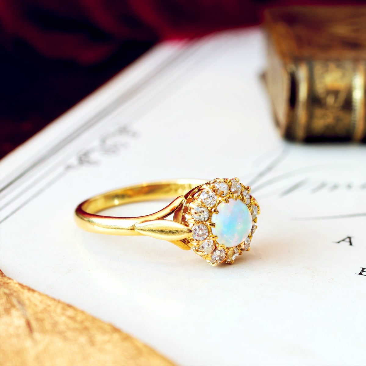 Antique Crystal Opal & Diamond Flowerette Ring