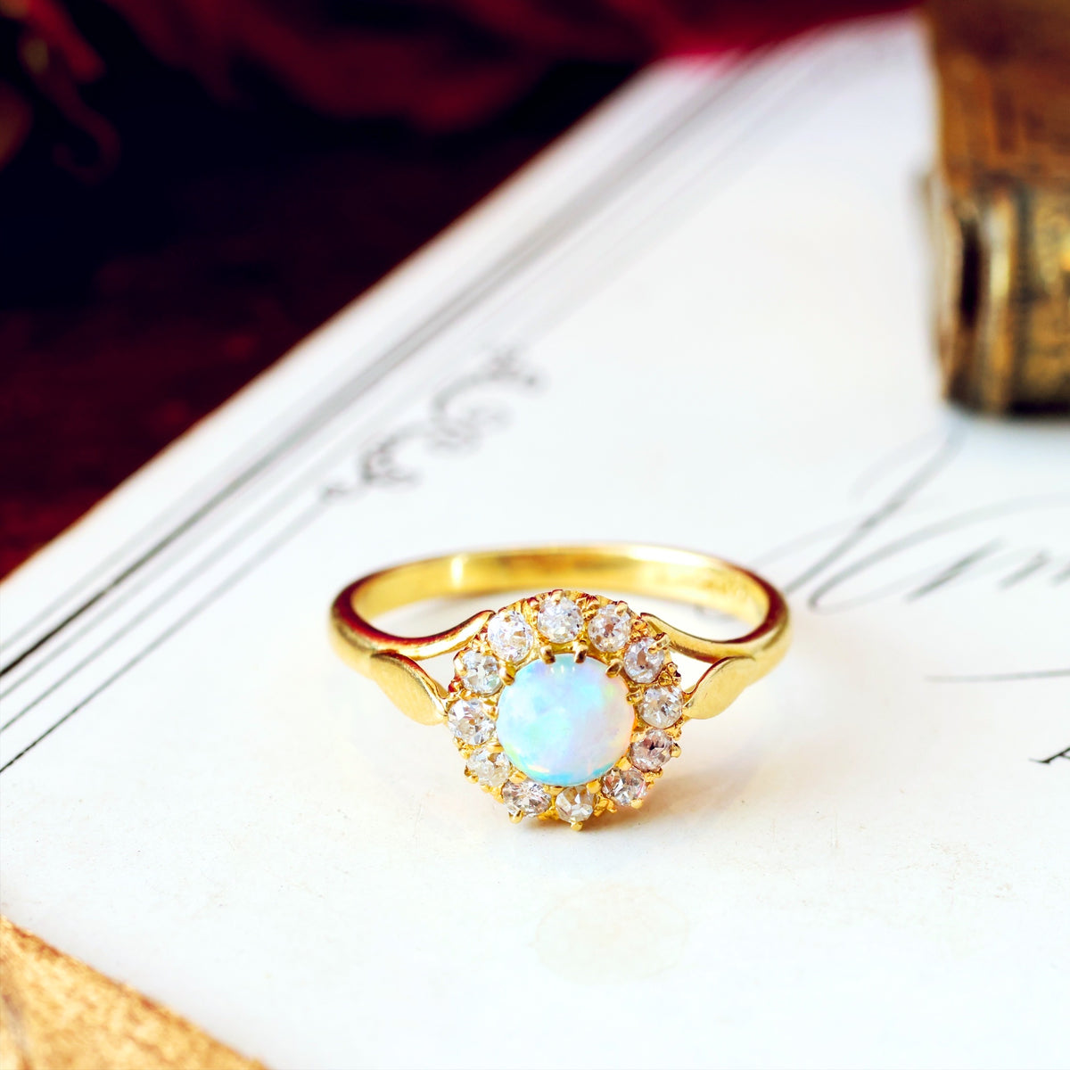 Antique Crystal Opal & Diamond Flowerette Ring