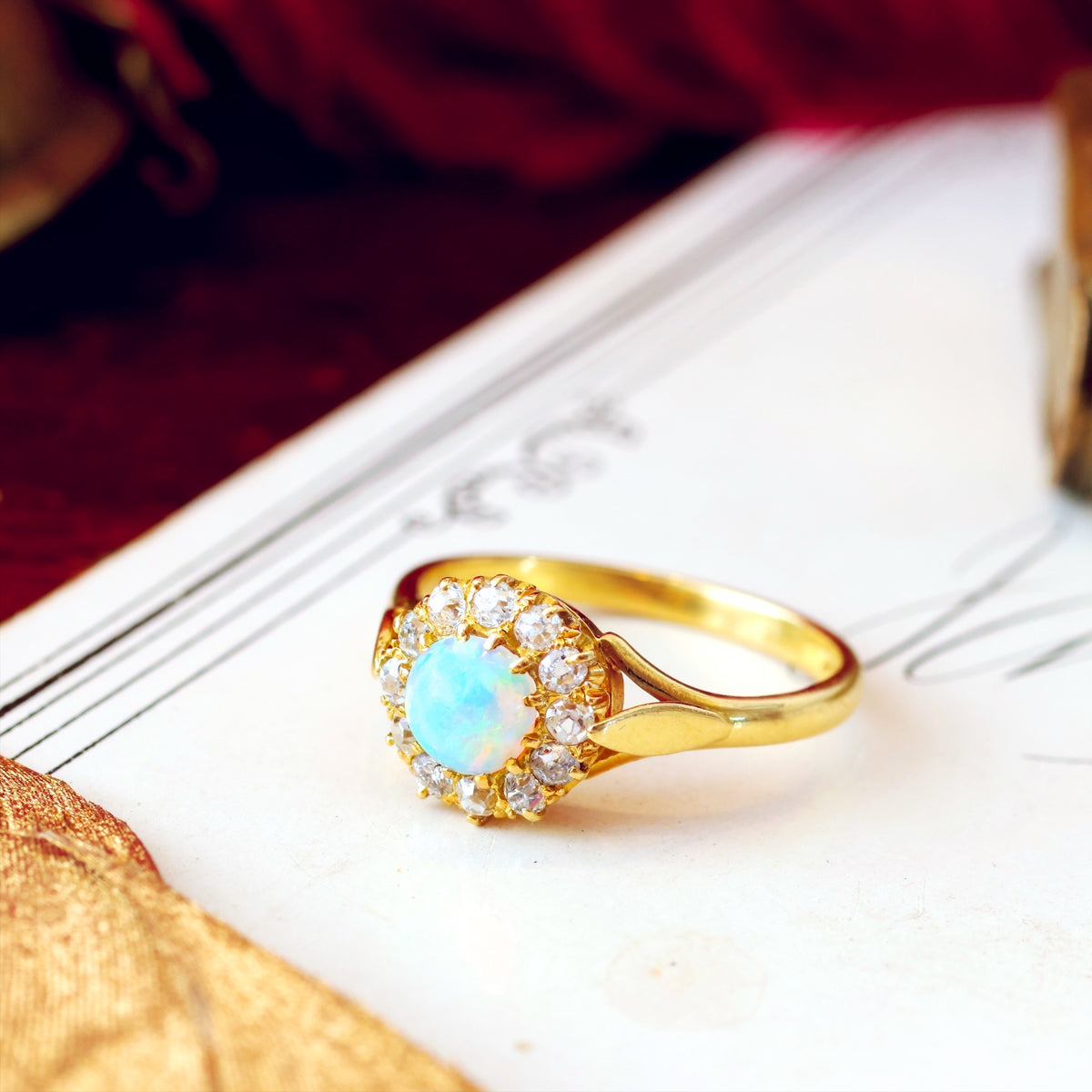 Antique Crystal Opal & Diamond Flowerette Ring