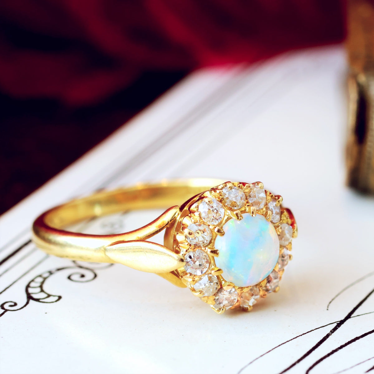 Antique Crystal Opal & Diamond Flowerette Ring