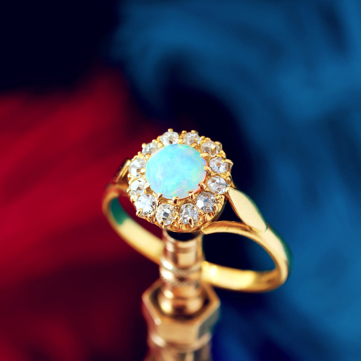 Antique Crystal Opal & Diamond Flowerette Ring