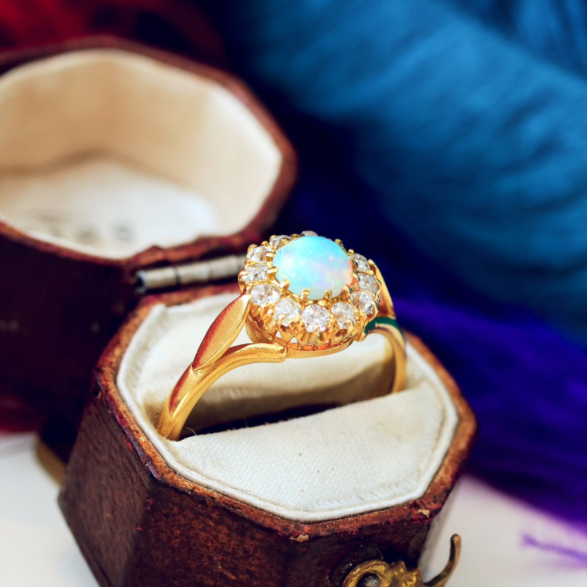 Antique Crystal Opal & Diamond Flowerette Ring