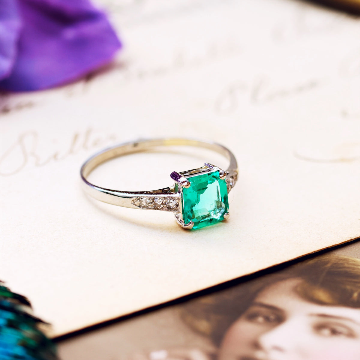 Unique Hand Crafted Vintage Emerald & Diamond Ring