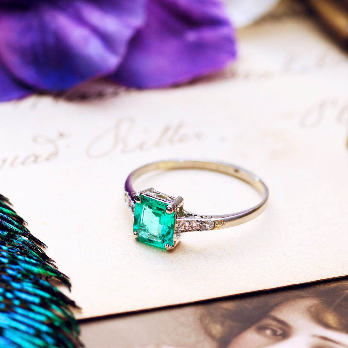 Unique Hand Crafted Vintage Emerald & Diamond Ring