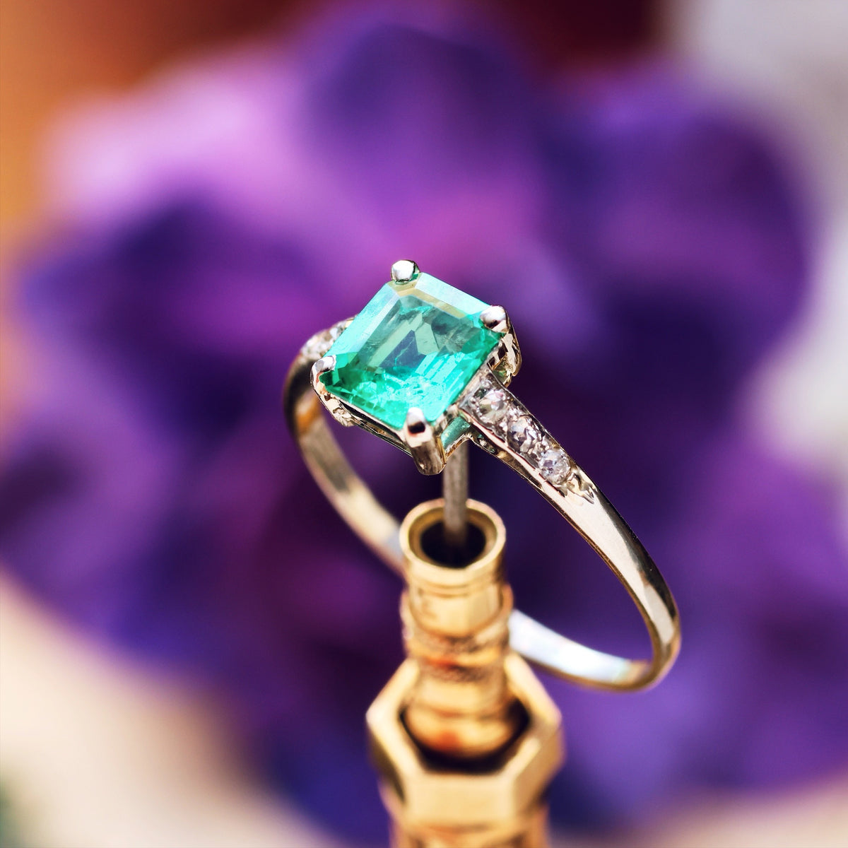 Unique Hand Crafted Vintage Emerald & Diamond Ring