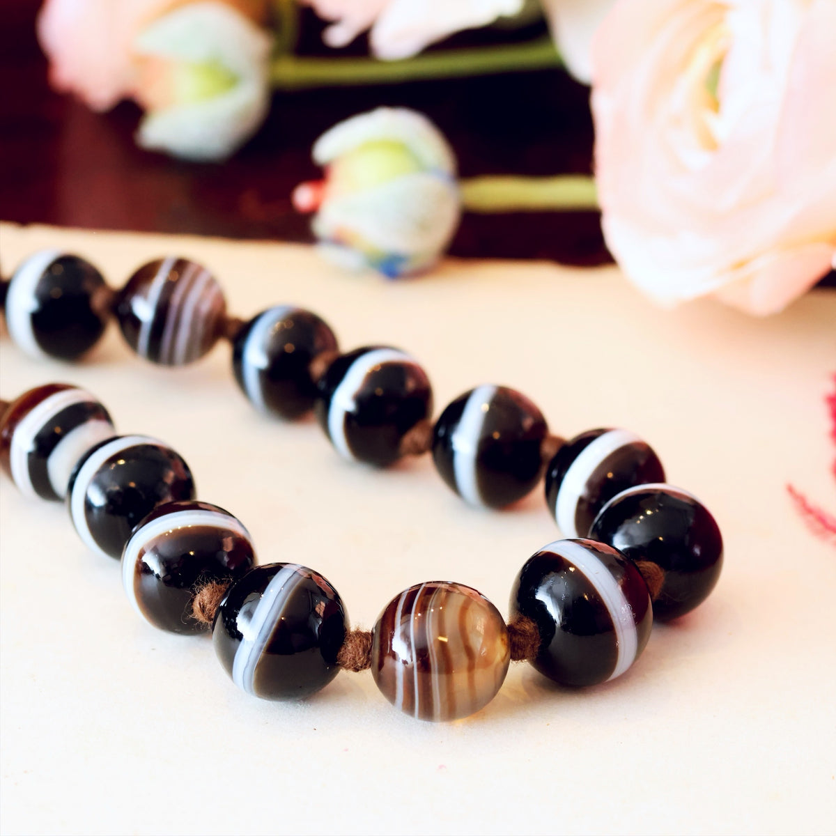 Antique Mid Victorian Banded Agate Beads