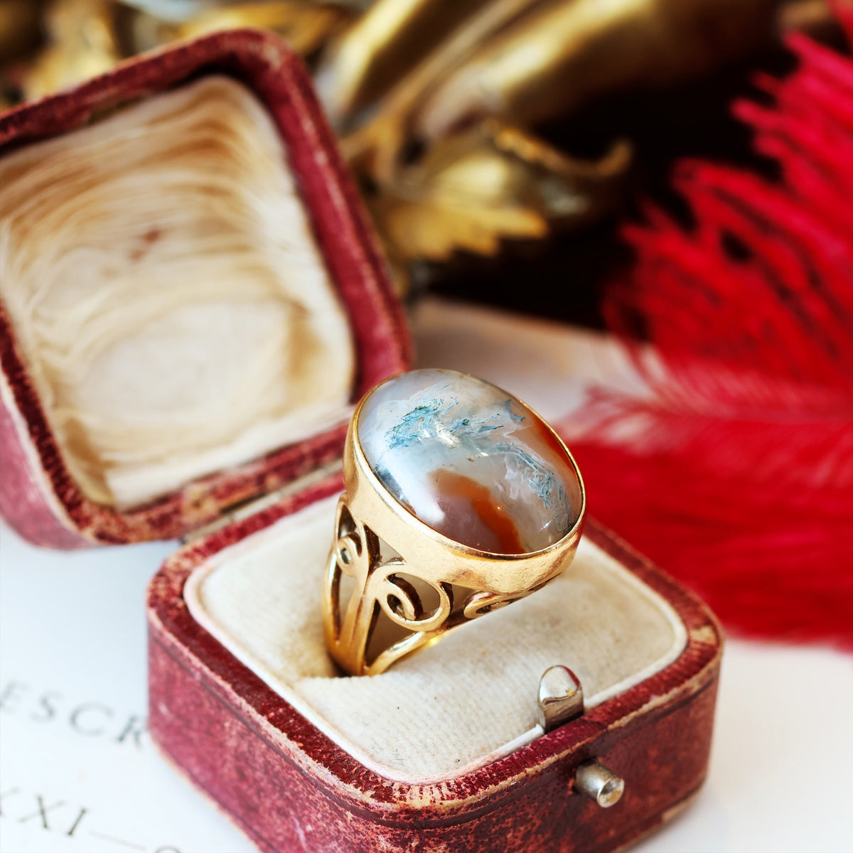 Hand Crafted Date 1977 Moss Agate Dress Ring