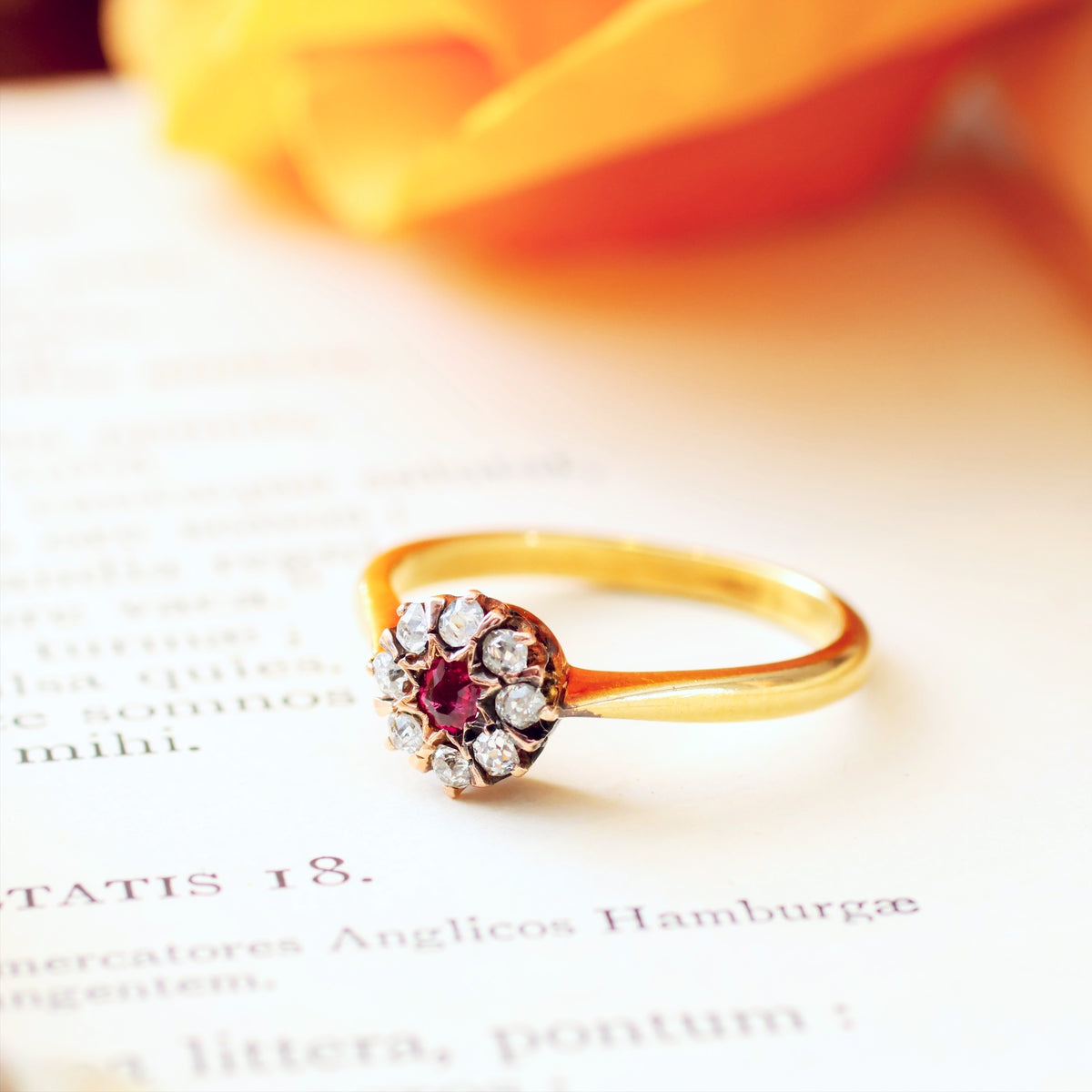 Dainty Little Vintage Ruby & Diamond Flowerette Ring