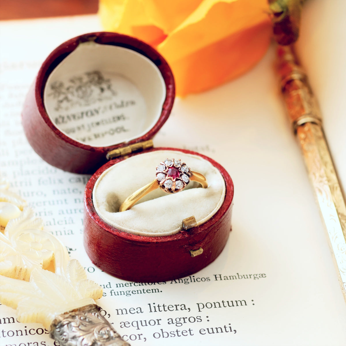 Dainty Little Vintage Ruby & Diamond Flowerette Ring