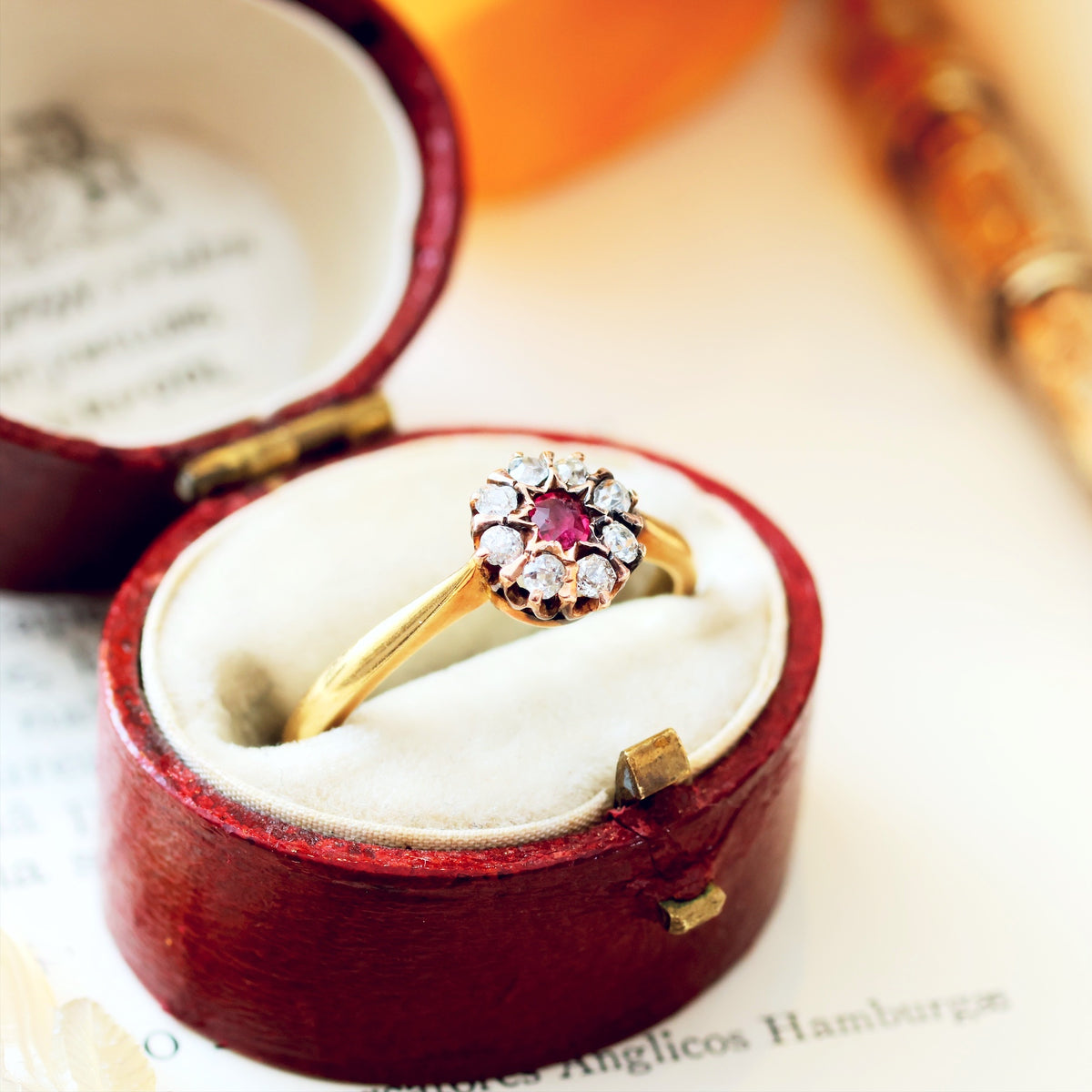 Dainty Little Vintage Ruby & Diamond Flowerette Ring