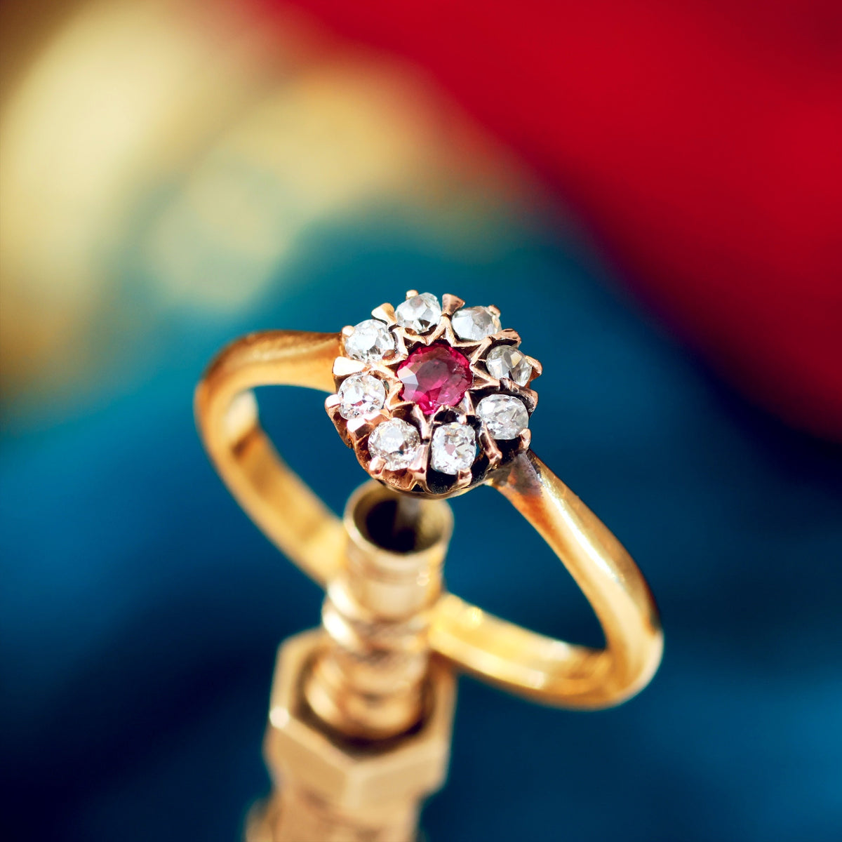 Dainty Little Vintage Ruby & Diamond Flowerette Ring