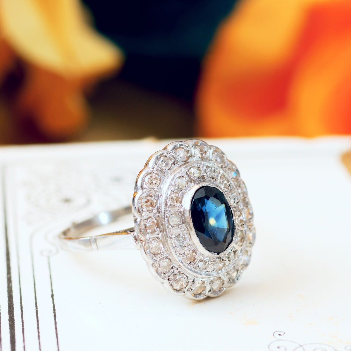 Drama Queen! Vintage Sapphire & Diamond Cluster Cocktail Ring