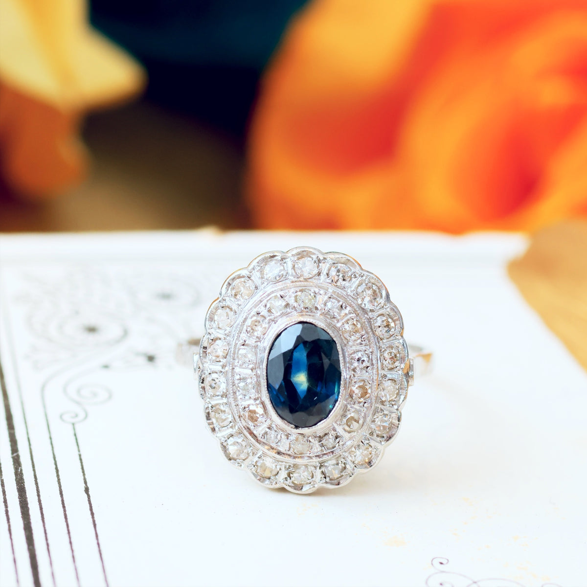 Drama Queen! Vintage Sapphire & Diamond Cluster Cocktail Ring