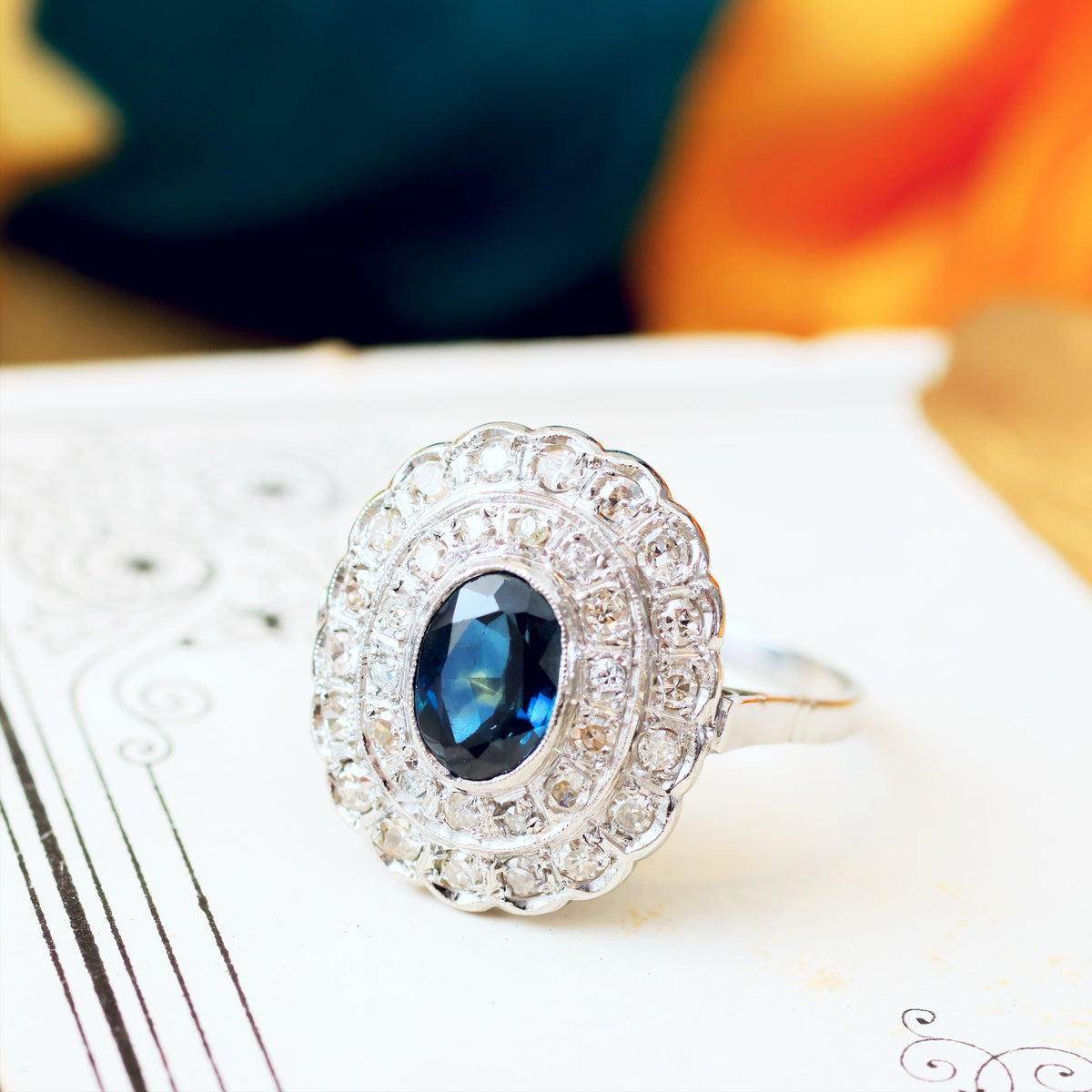 Vintage Sapphire & Diamond Cluster Cocktail Ring