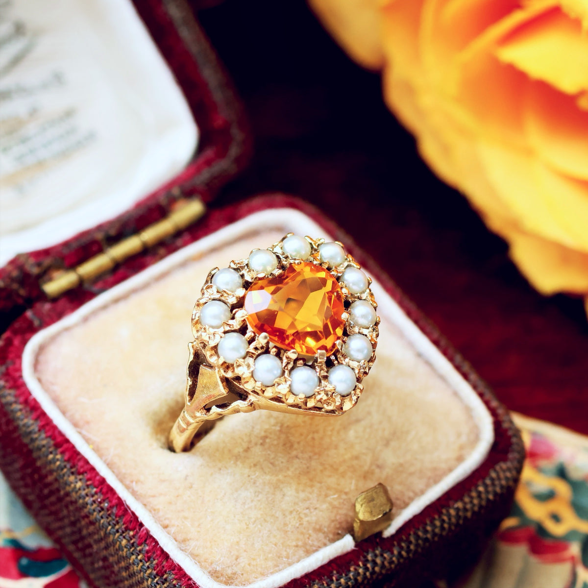 Vintage Heart Shaped Citrine & Pearl Cocktail Ring