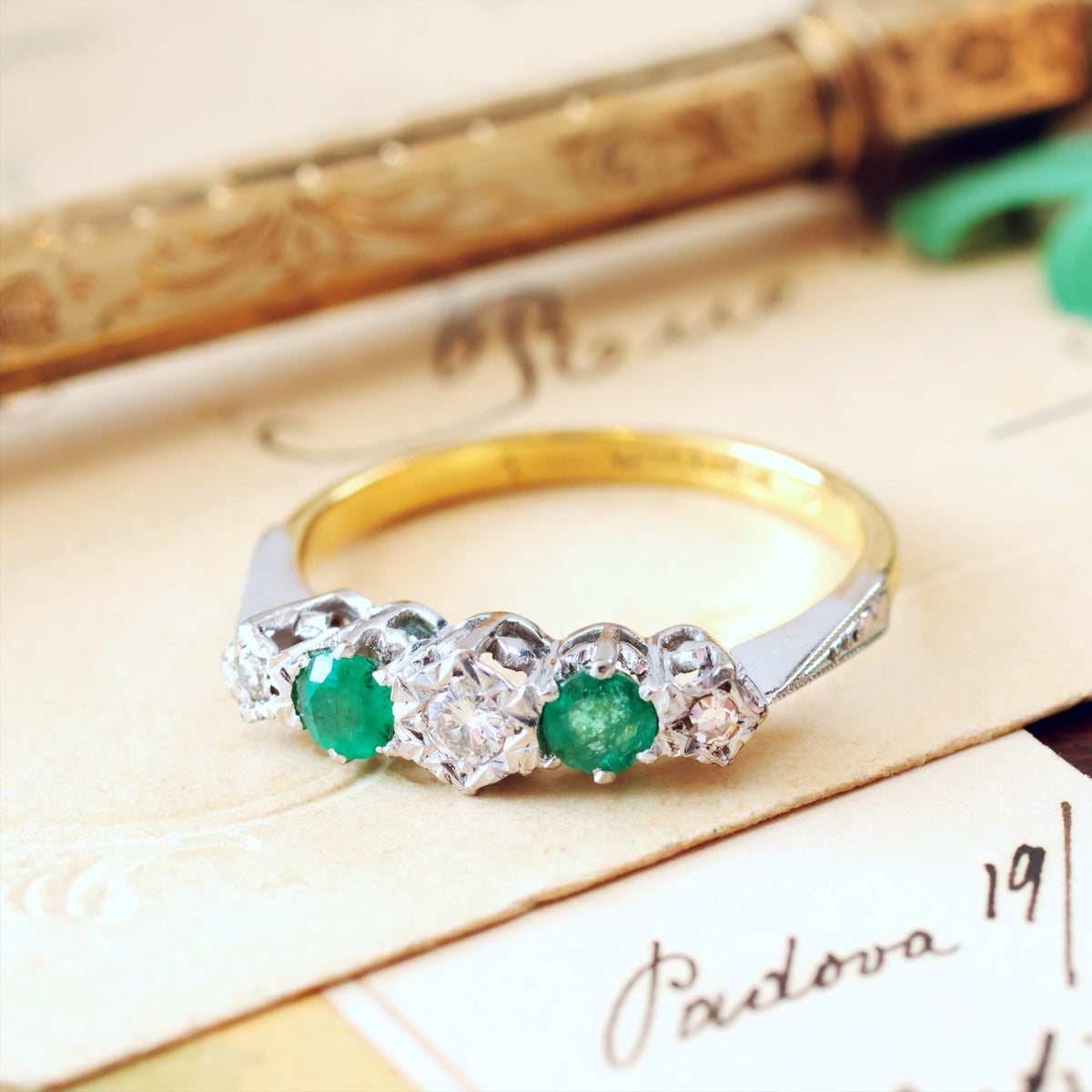 Pretty Vintage Emerald & Diamond Engagement Ring