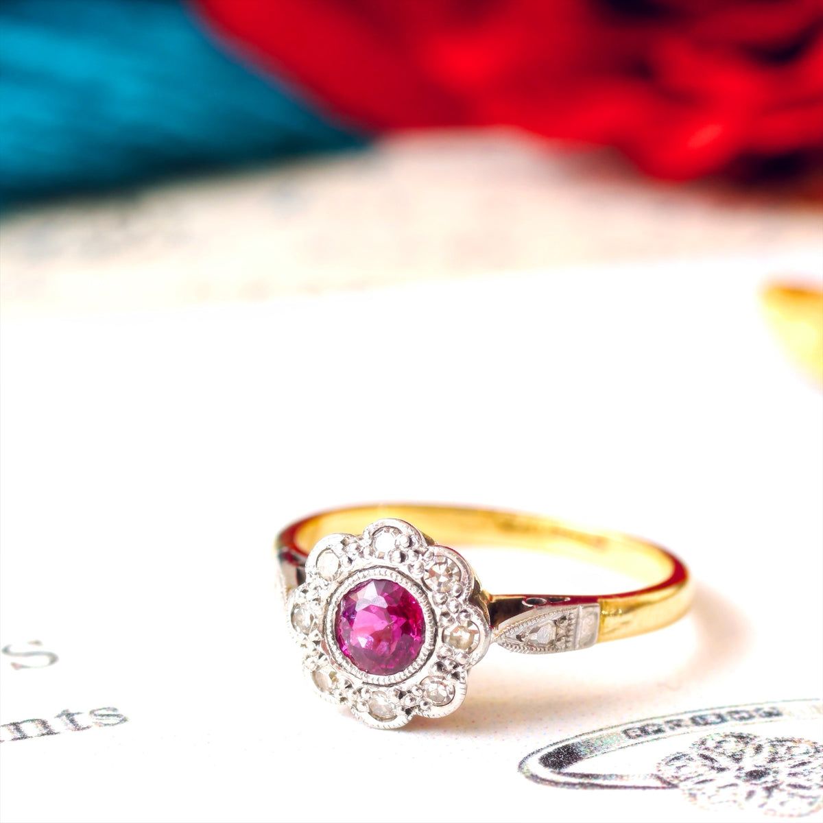 Vintage Ruby & Diamond Daisy Ring