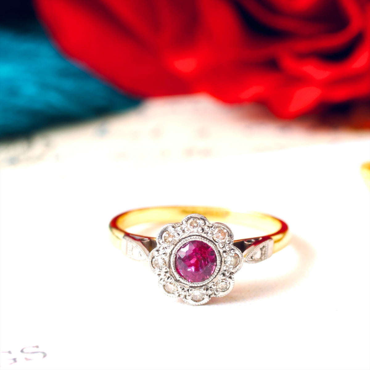 Vintage Romance! Ruby & Diamond Daisy Ring