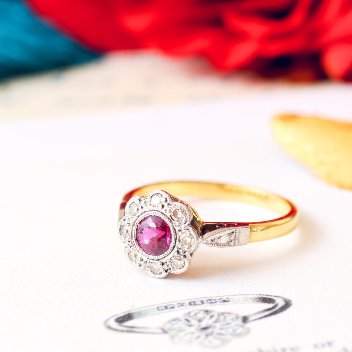 Vintage Romance! Ruby & Diamond Daisy Ring