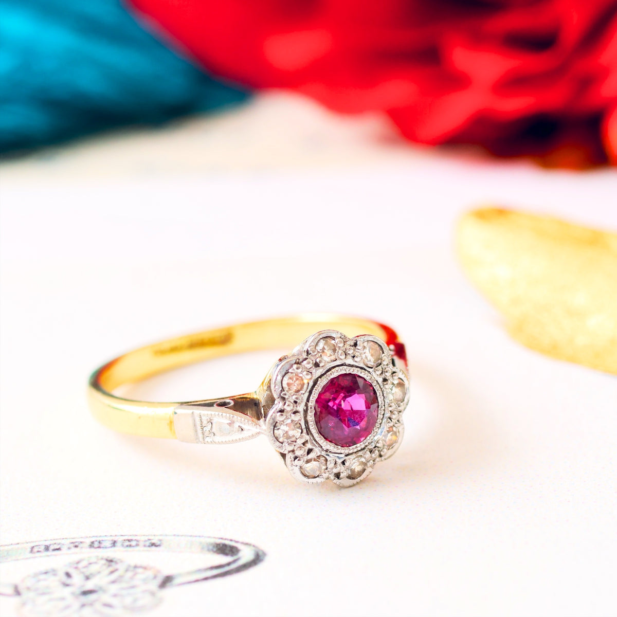 Vintage Romance! Ruby & Diamond Daisy Ring