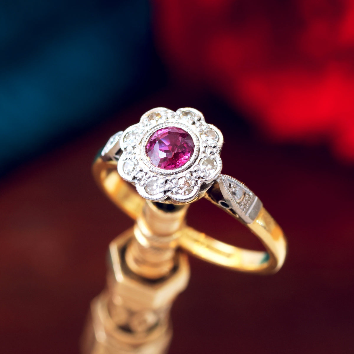 Vintage Romance! Ruby & Diamond Daisy Ring