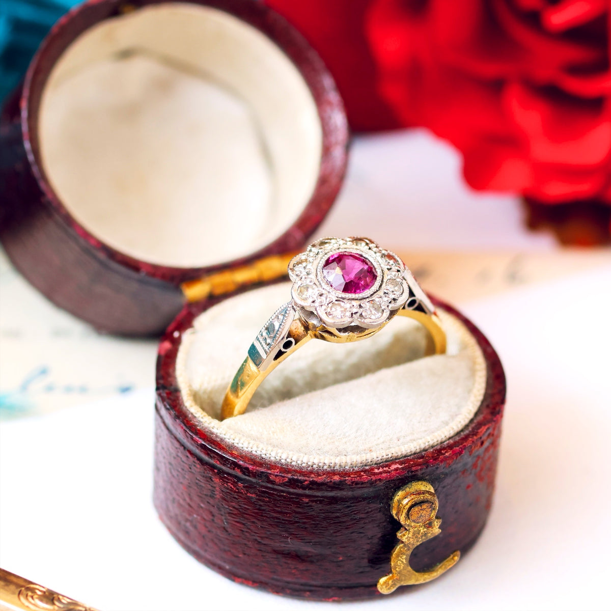 Vintage Romance! Ruby & Diamond Daisy Ring