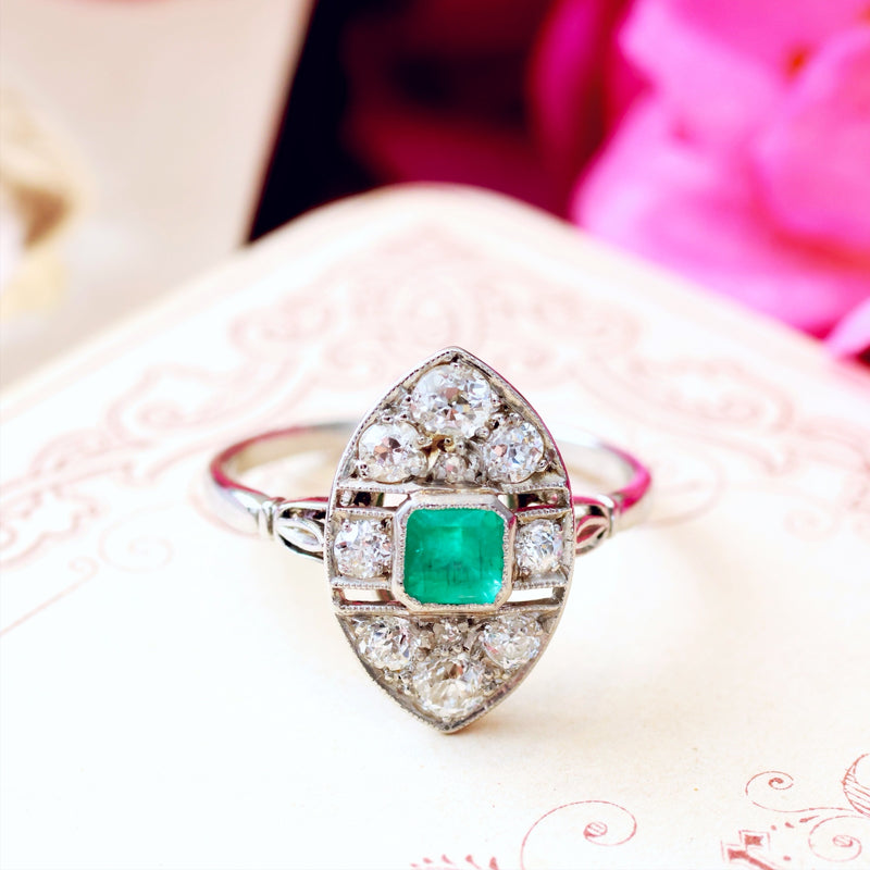 Vintage Art Deco Emerald & Diamond Ring