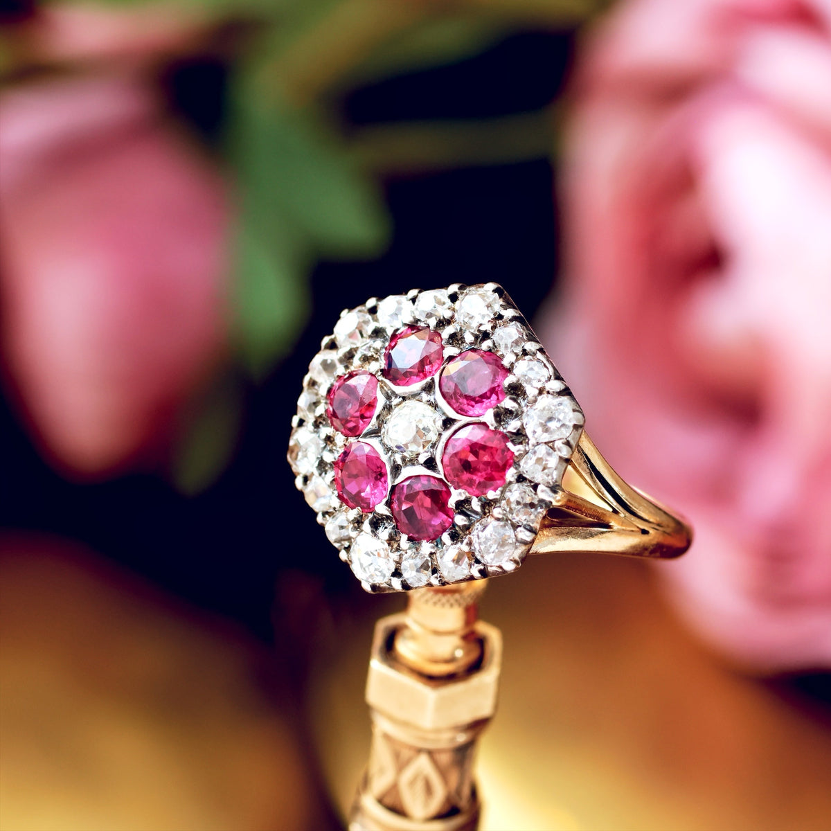 Sensational Vintage Ruby & Diamond Cluster Ring