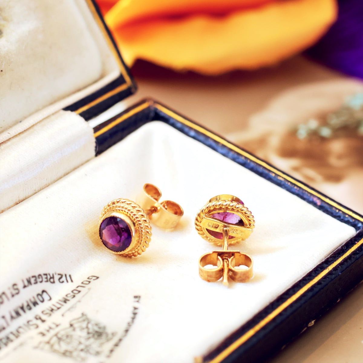 Date 1978 9CT Gold Amethyst Stud Earrings