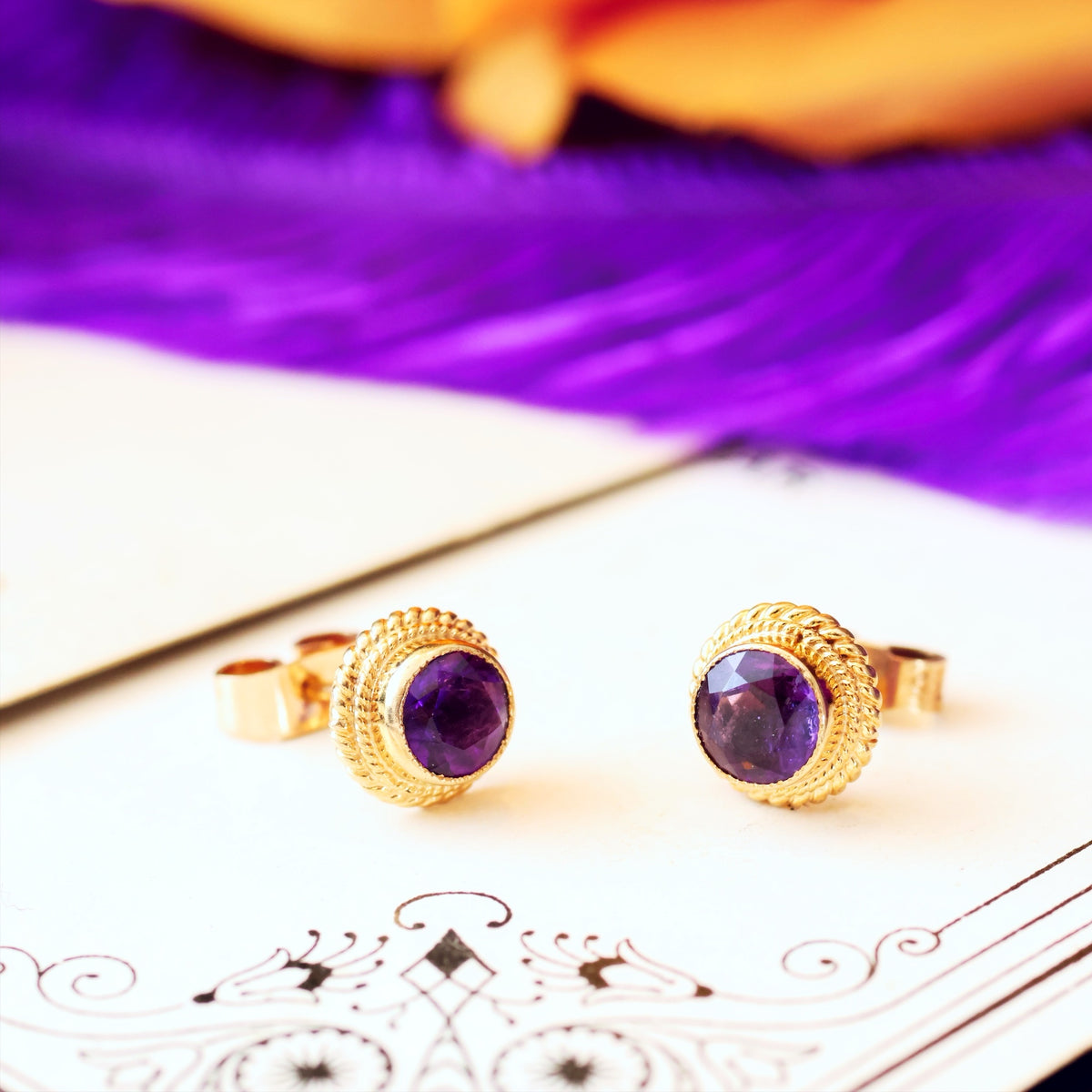 Vintage 9CT Gold Amethyst Stud Earrings