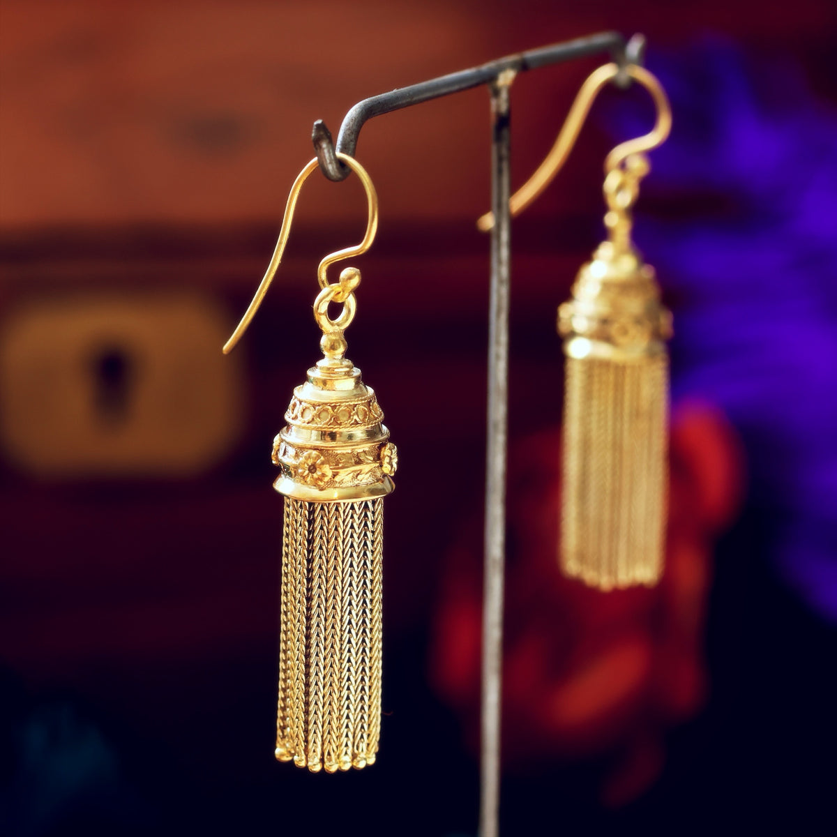 Scarce Circa 1870's French 18ct Gold Tassel Earrings