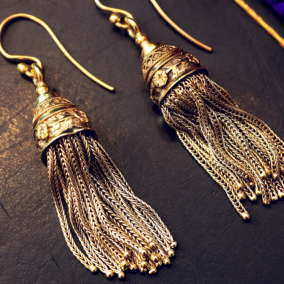 Scarce Circa 1870's French 18ct Gold Tassel Earrings