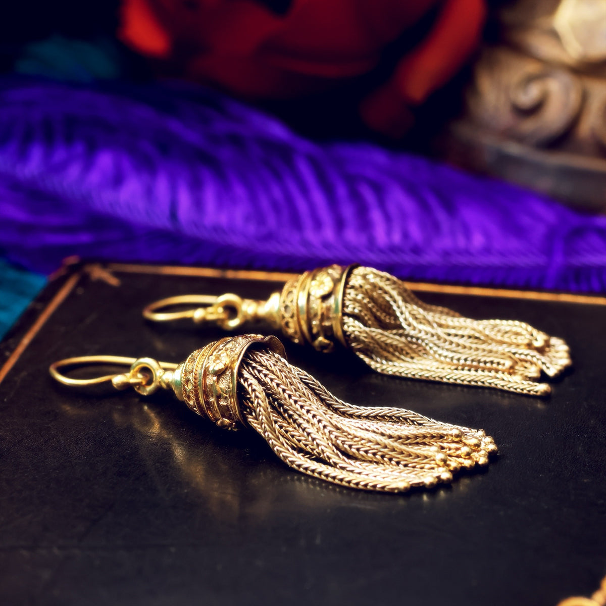 Scarce Circa 1870's French 18ct Gold Tassel Earrings