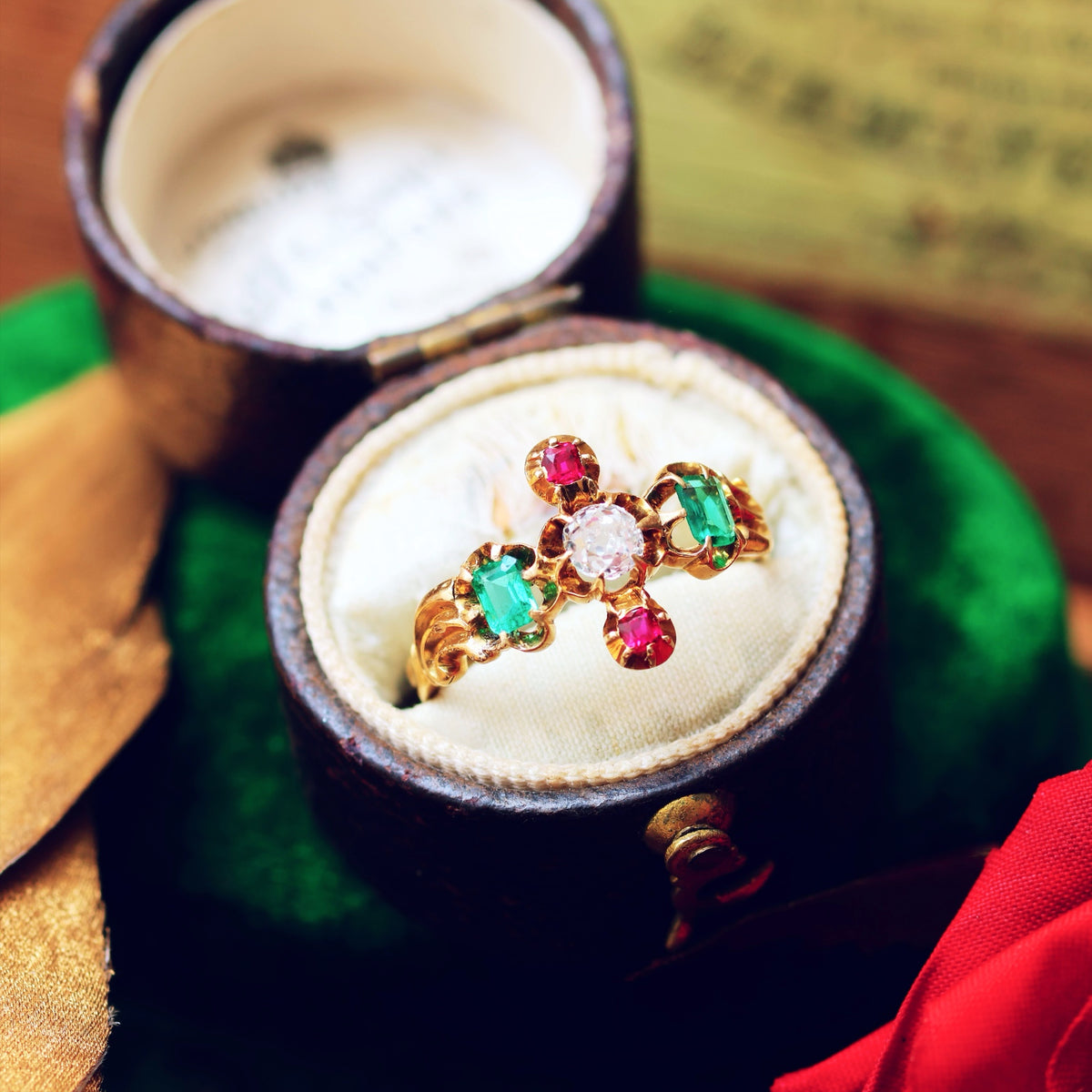 Rare 18th Century Georgian Diamond, Ruby & Emerald Ring