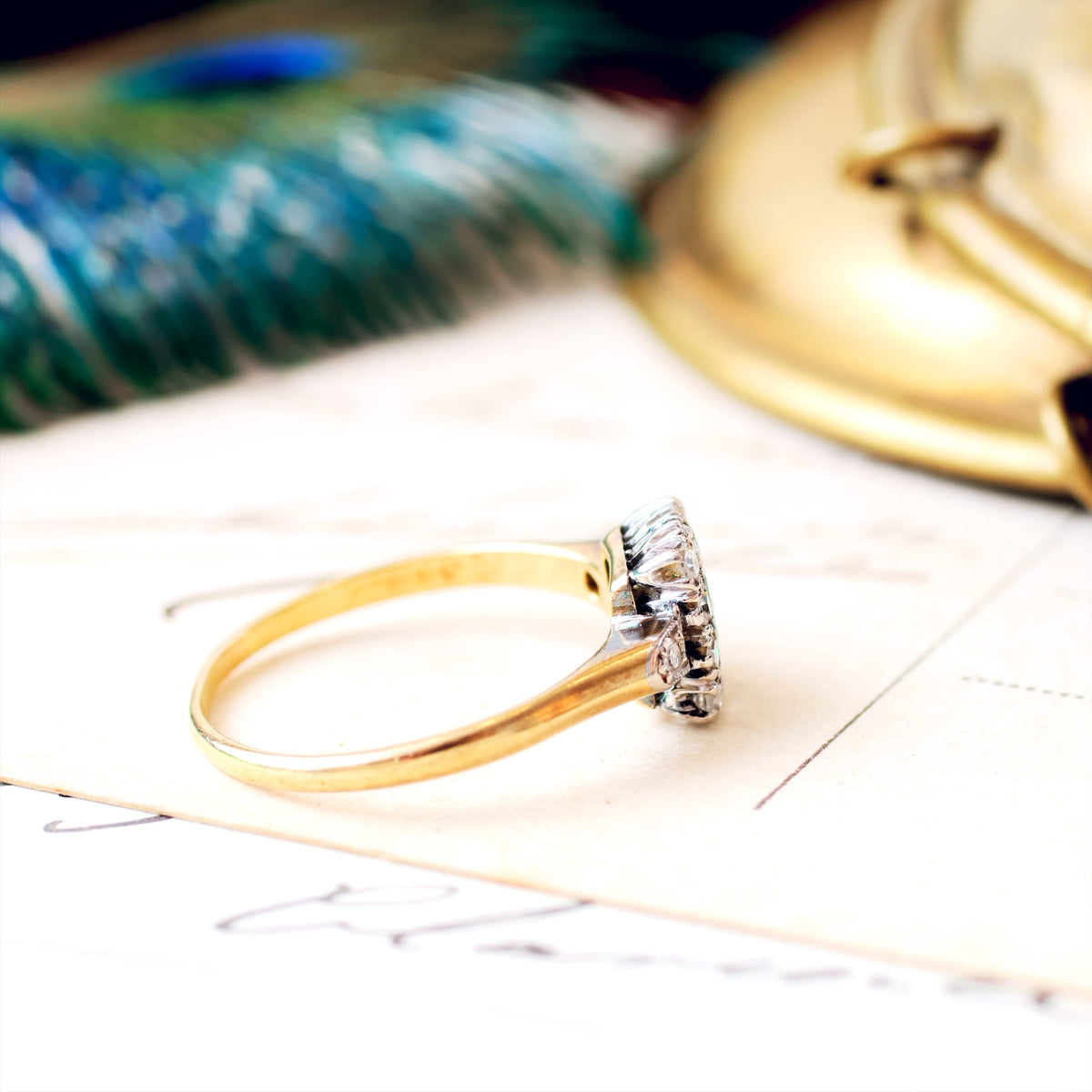 Vintage Emerald & Diamond Cluster Ring