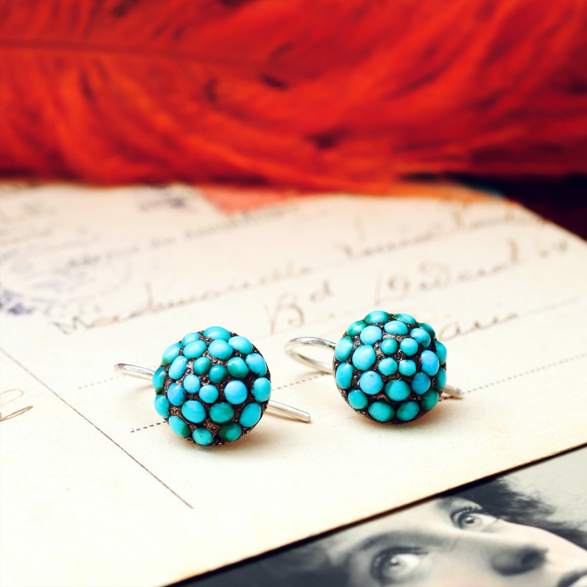 Antique Victorian Turquoise & Silver Earrings