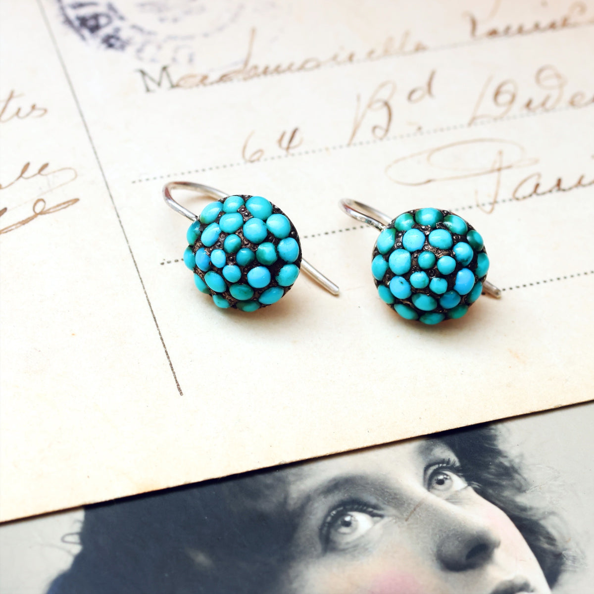 Antique Victorian Turquoise & Silver Earrings