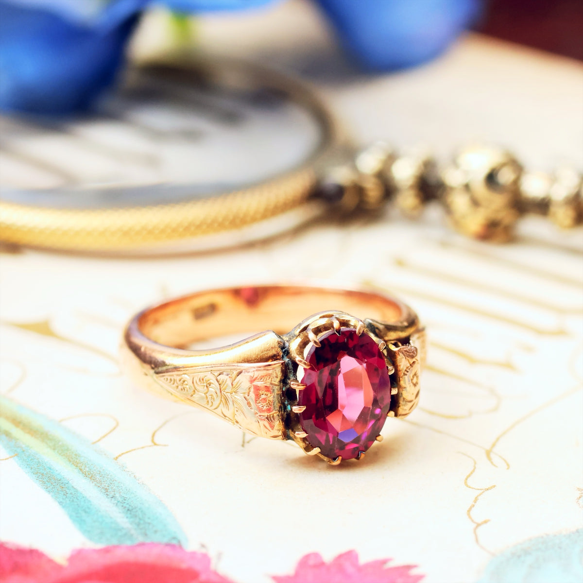 Antique Rose Gold Almandine Garnet Ring