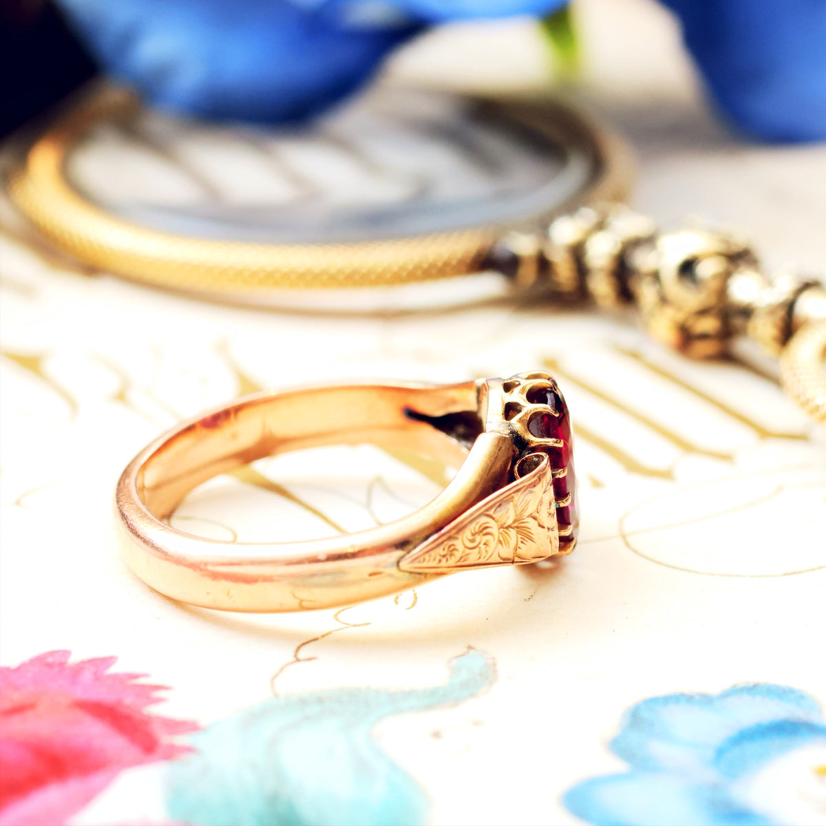 Antique Rose Gold Almandine Garnet Ring