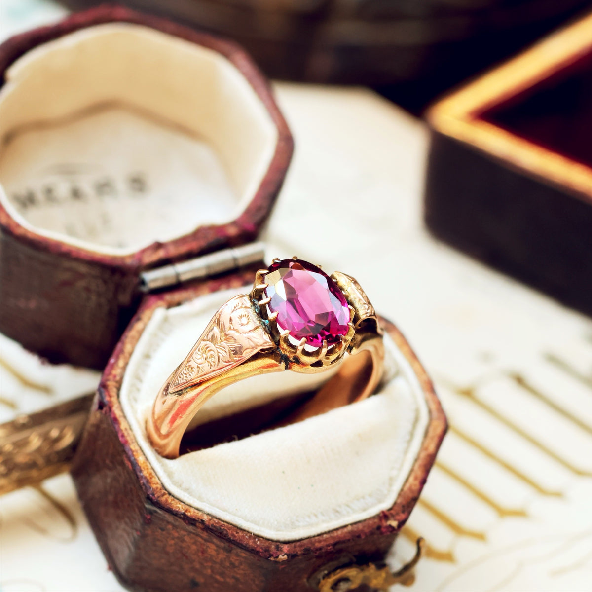 Antique Rose Gold Almandine Garnet Ring