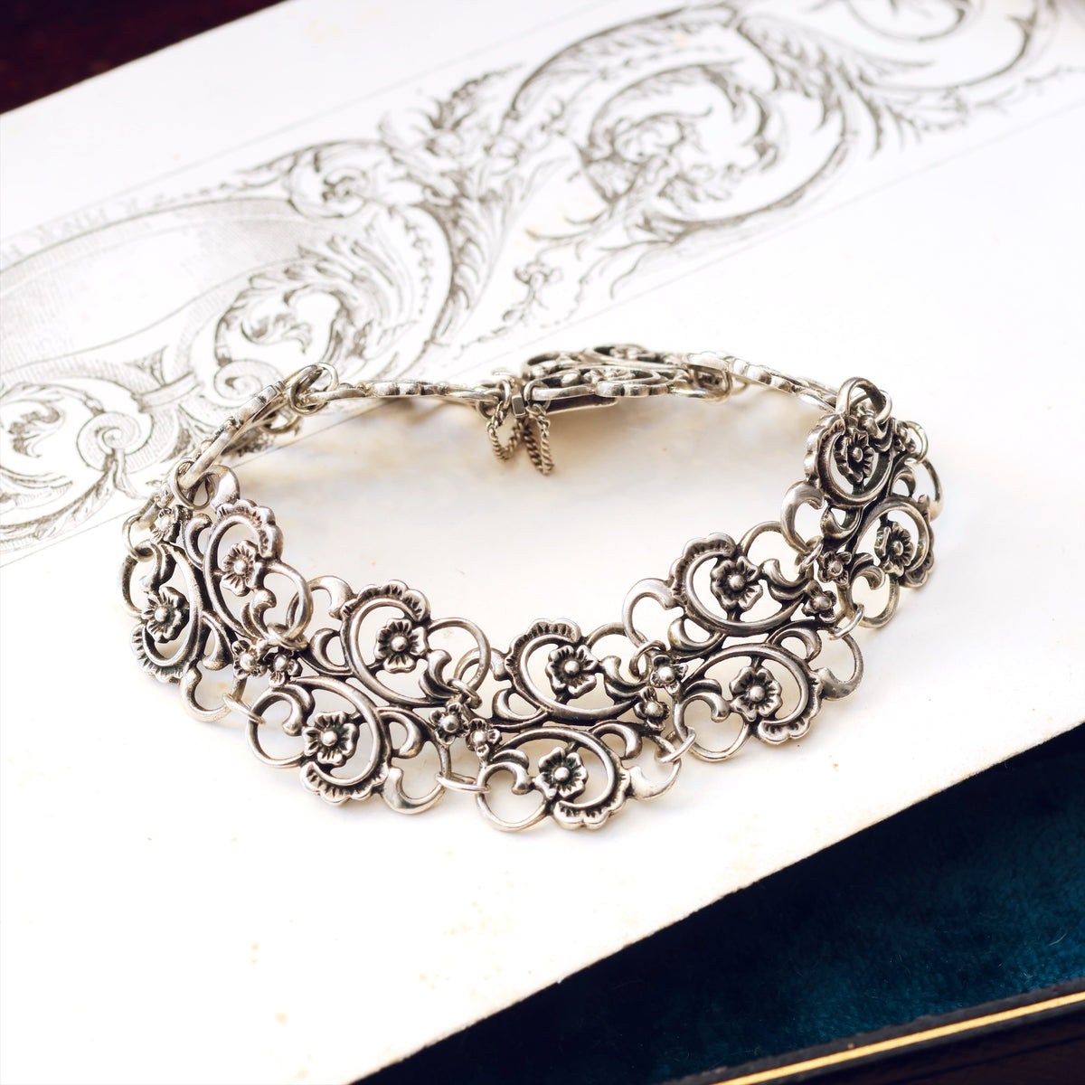 Vintage Flower'd Continental Silver Bracelet